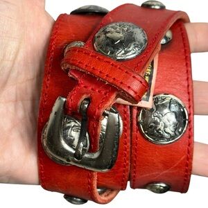 Avion International Vintage Size M L Red Leather Silver Coin Concho Western Belt